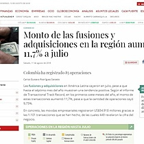 Monto de las fusiones y adquisiciones en la regin aument 11,7% a julio